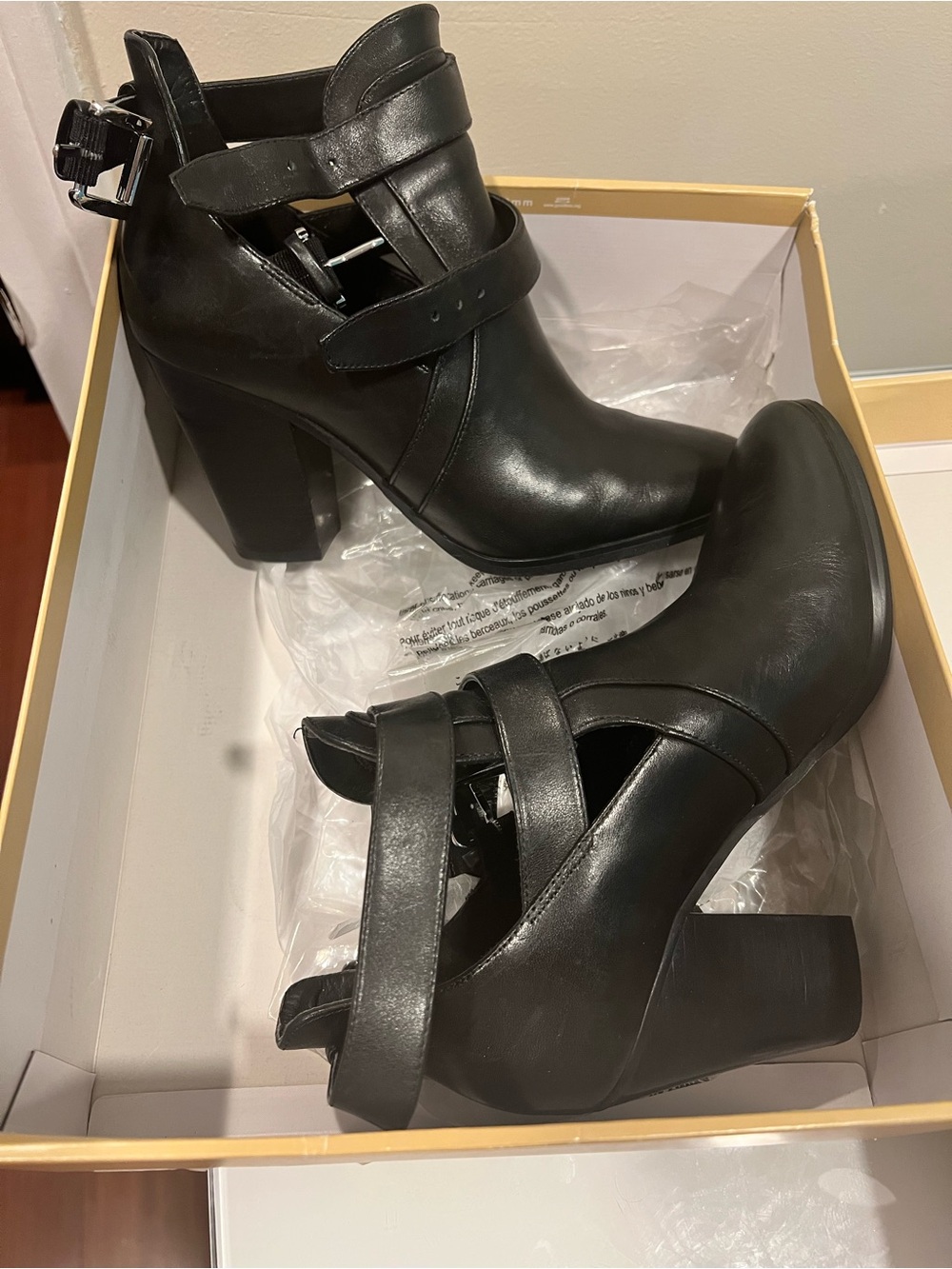Michael Kors Black Strappy Block Heel Ankle Boots